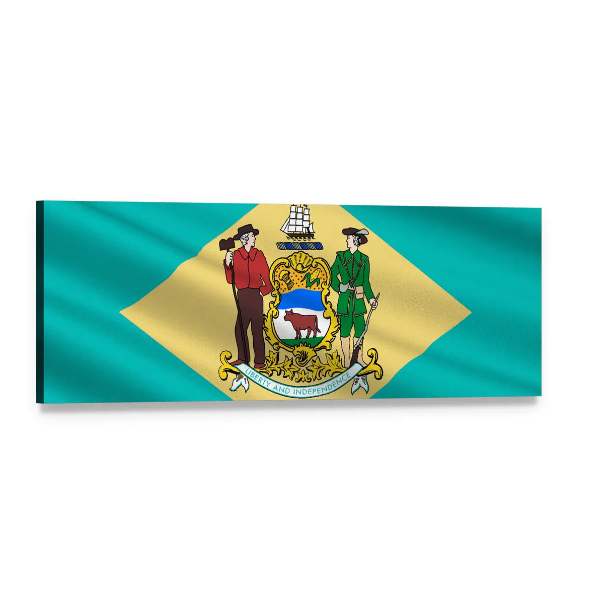 Delaware State Flag with Coat of Arms Panoramic Canvas Wall Art, single panel gallery wrapped canvas, angled product view