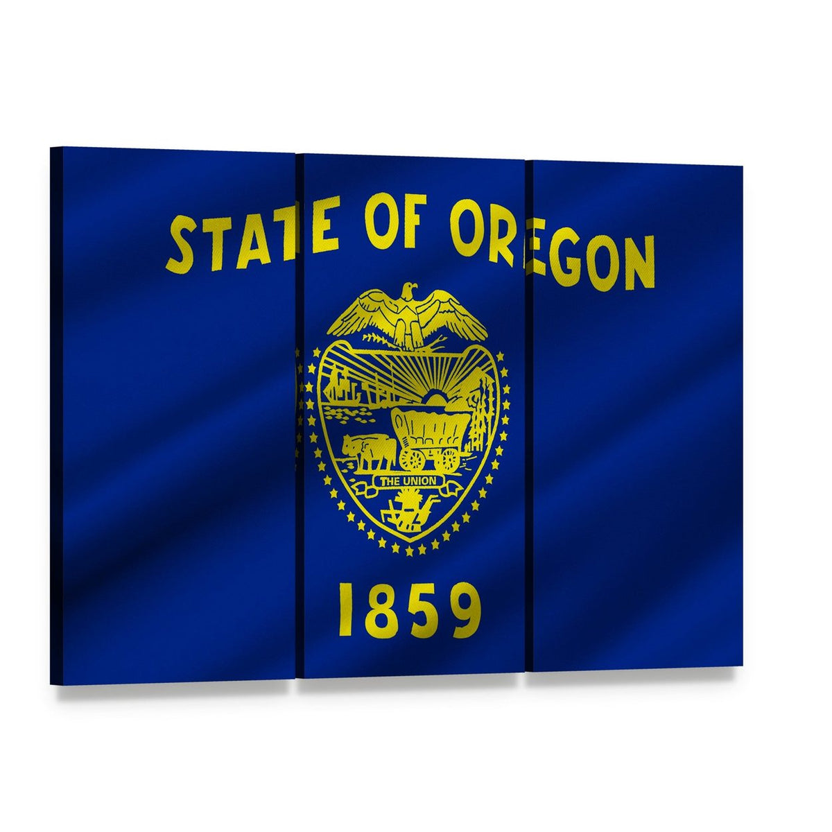 Oregon State Flag Canvas Wall Art, 3 panel 3 Horizontal layout gallery wrapped canvas set, angled product view