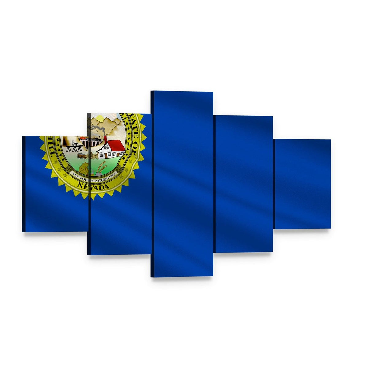 Waving Nevada State Flag Canvas Wall Art, 5 panel 5 Star layout gallery wrapped canvas set, angled product view