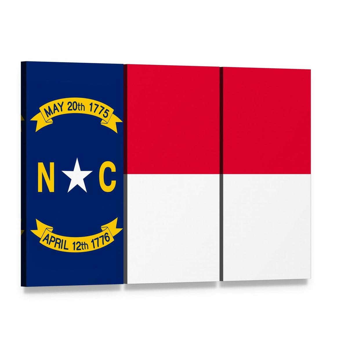 North Carolina State Flag Canvas Wall Art, 3 panel 3 Horizontal layout gallery wrapped canvas set, angled product view
