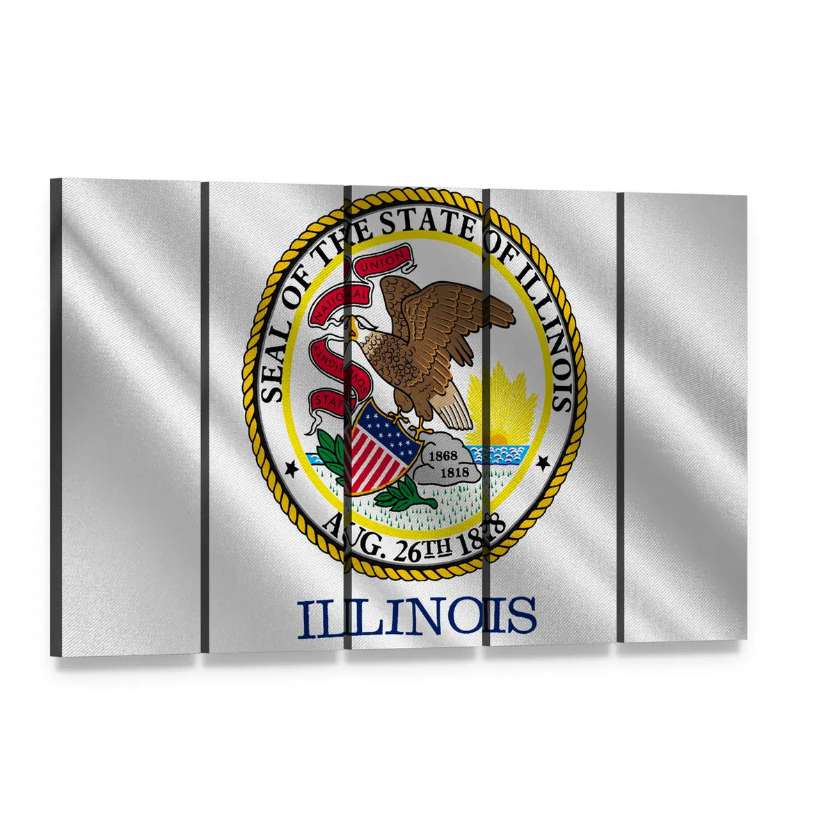Illinois State Flag and Seal Canvas Wall Art, 5 panel 5 Horizontal layout gallery wrapped canvas set, angled product view