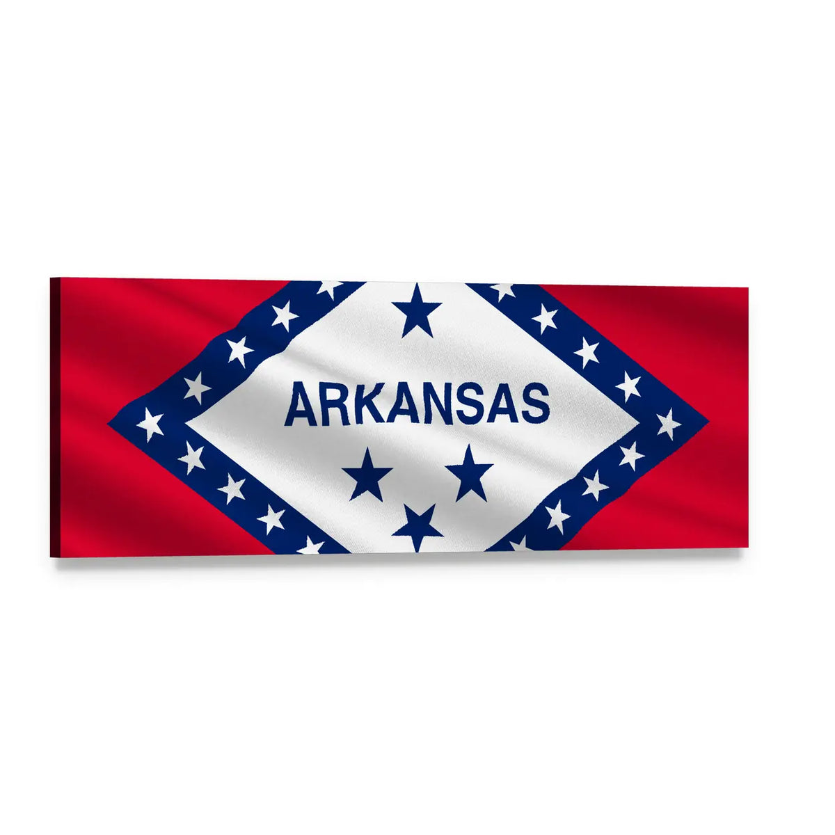 Waving Arkansas State Flag Panoramic Canvas Wall Art, single panel gallery wrapped canvas, angled product view