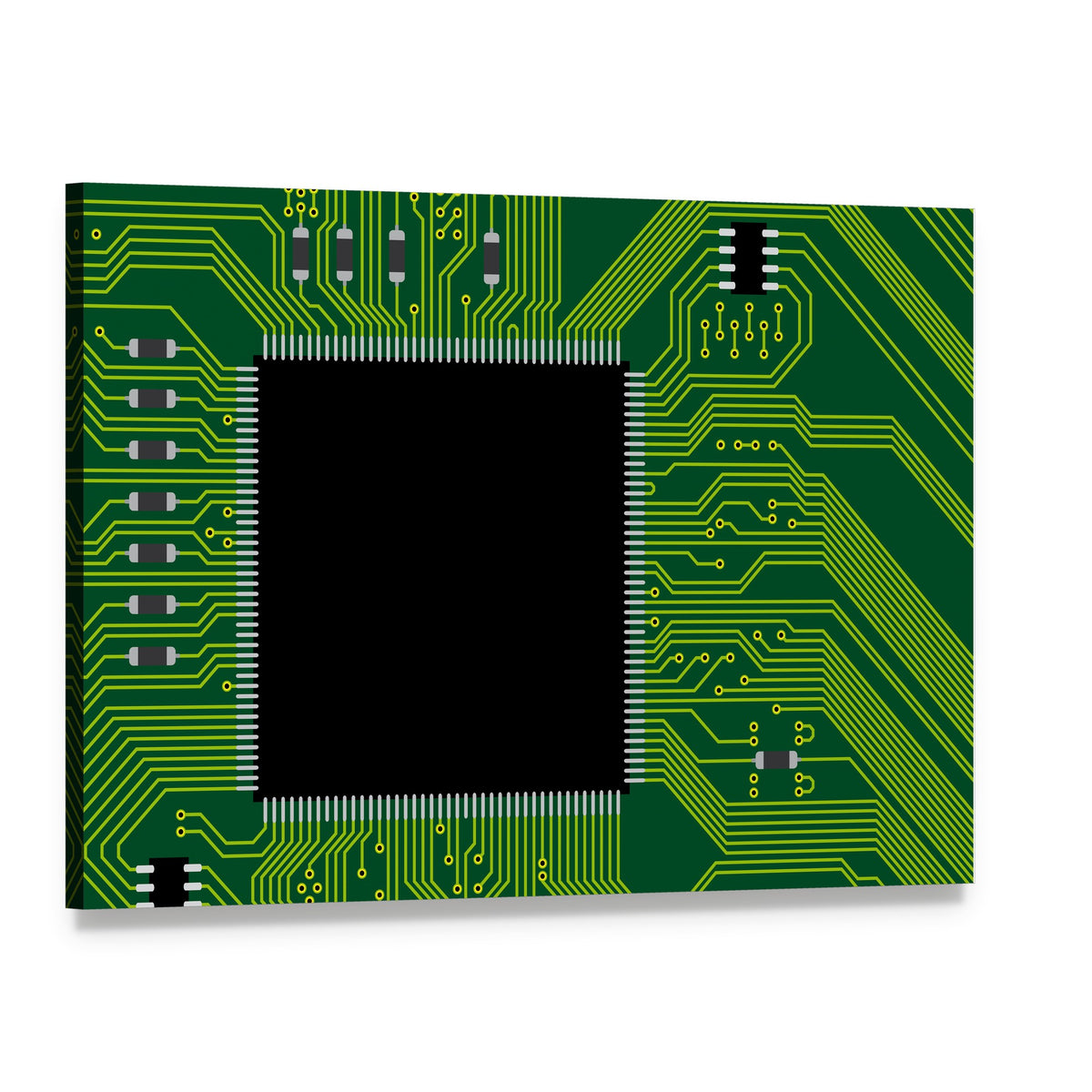 Green Circuit Board Close-up Canvas Wall Art, single panel gallery wrapped canvas, angled product view