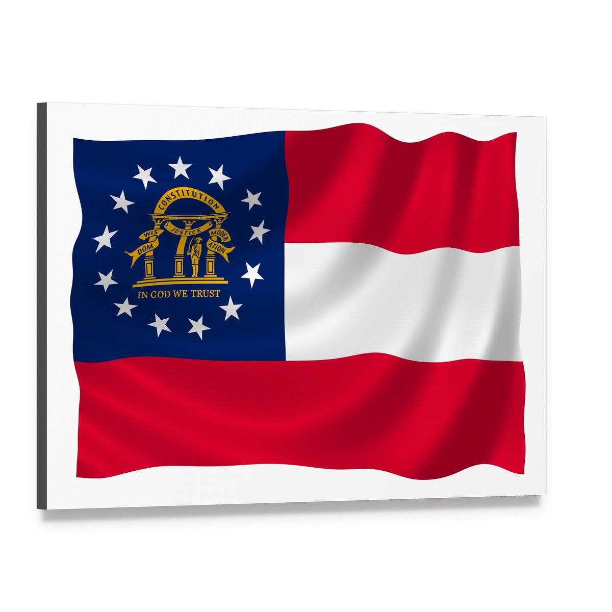 Georgia Flag with State Seal and Motto Canvas Wall Art, single panel gallery wrapped canvas, angled product view