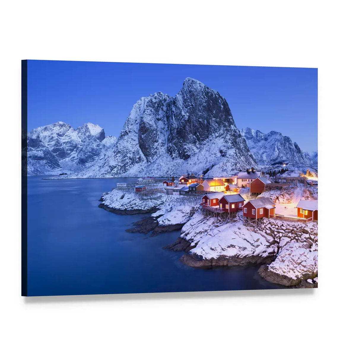Lofoten Fisherman's Cabins Canvas Wall Art, single panel gallery wrapped canvas, angled product view