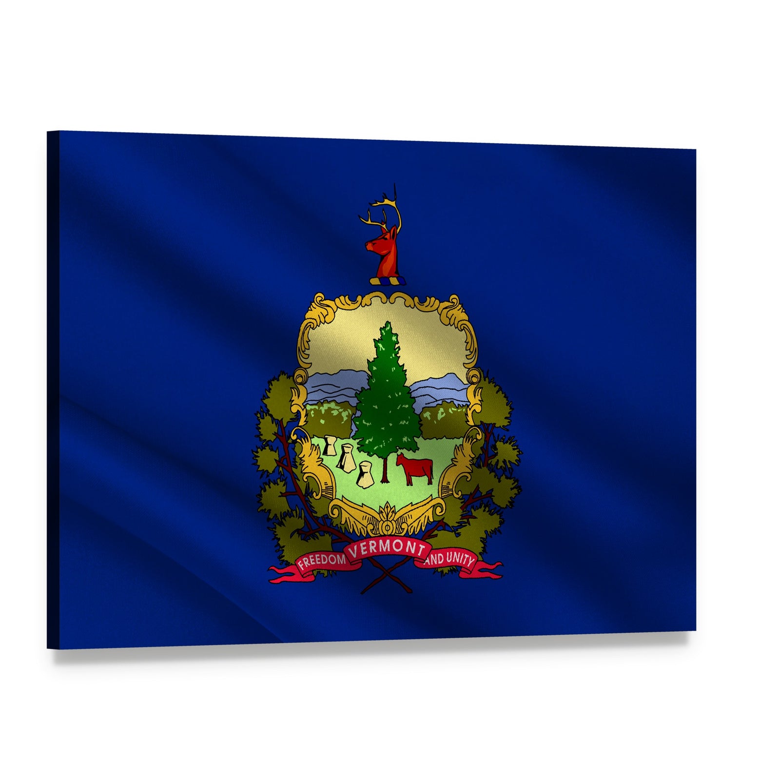 Vermont State Flag Canvas Wall Art, single panel gallery wrapped canvas, angled product view