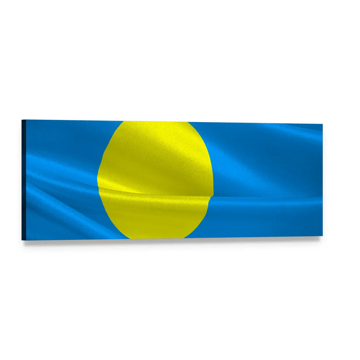 Palau Flag with Yellow Circle Panoramic Canvas Wall Art, single panel gallery wrapped canvas, angled product view