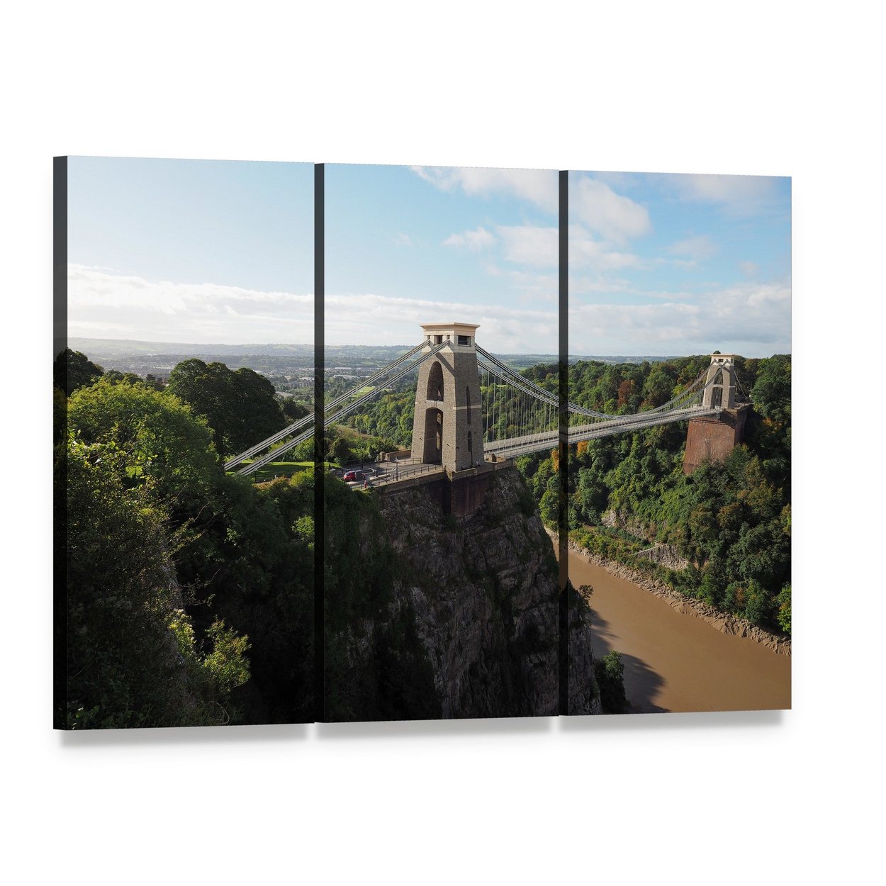 Clifton Suspension Bridge Over Avon Gorge Canvas Wall Art, 3 panel 3 Horizontal layout gallery wrapped canvas set, angled product view