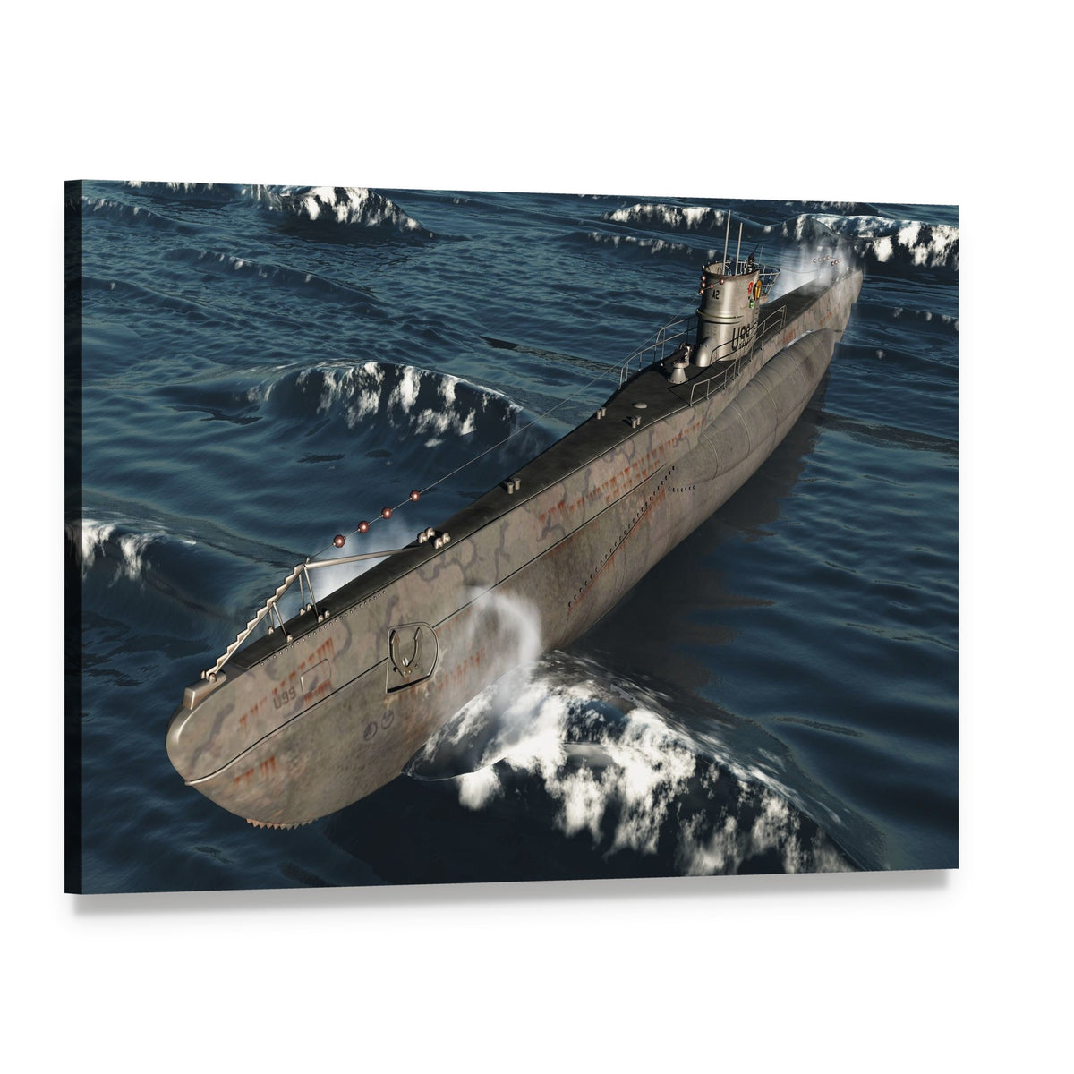 U-99 German Wwii Submarine Canvas Wall Art, single panel gallery wrapped canvas, angled product view