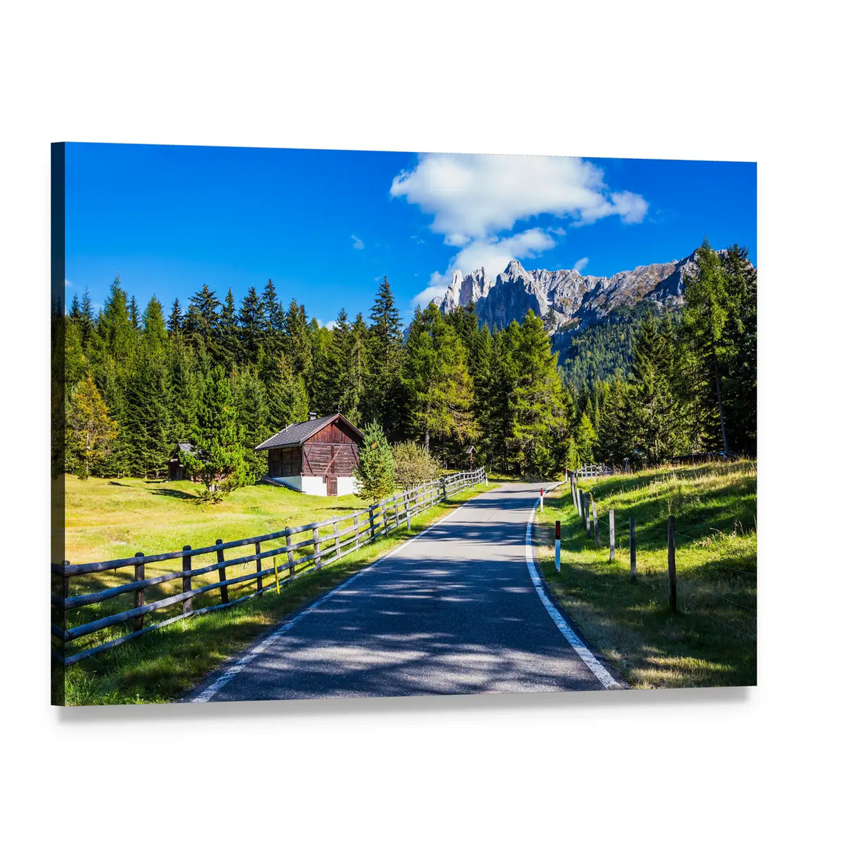 Winding Road to Snow-capped Peaks Canvas Wall Art, single panel gallery wrapped canvas, angled product view