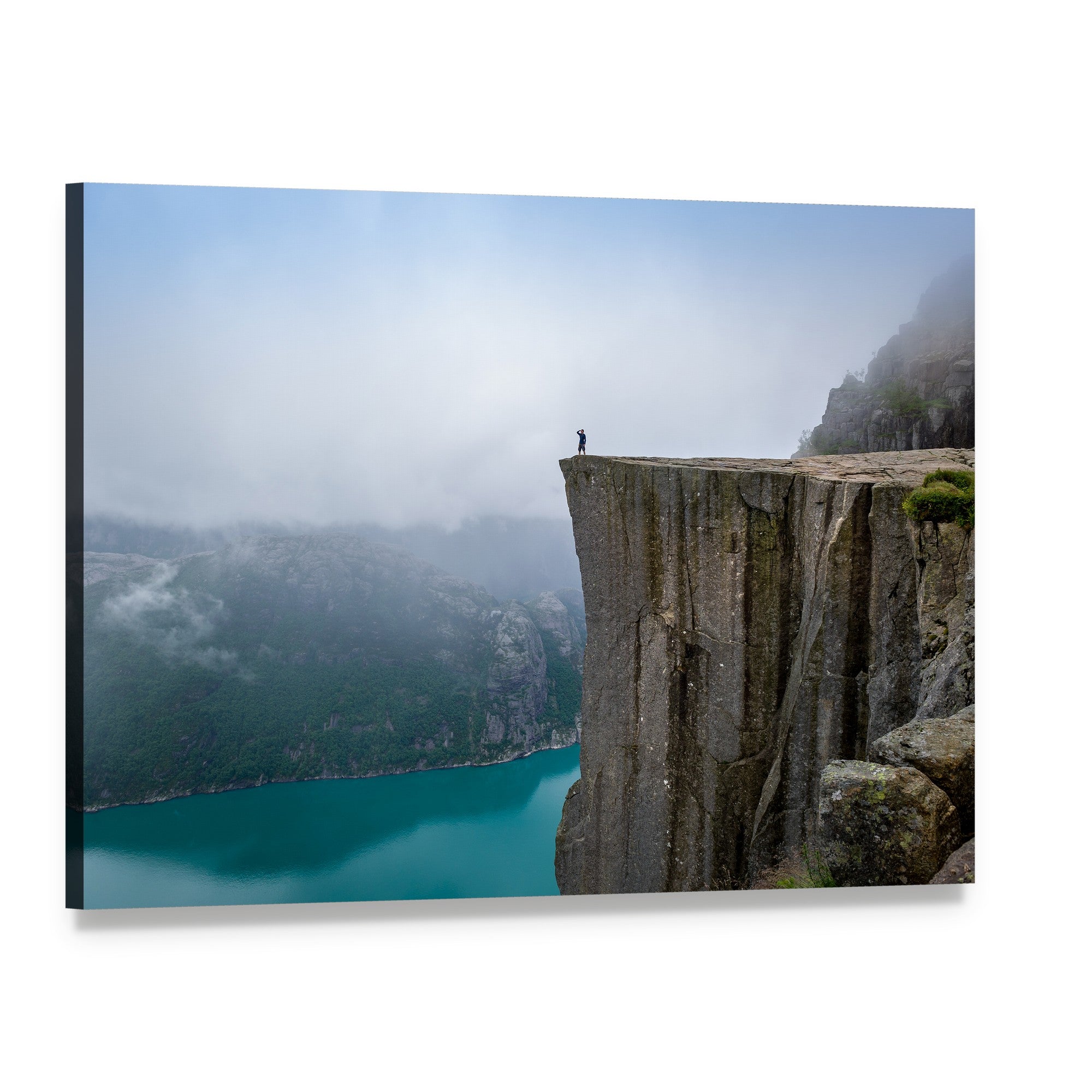 Lone Traveler at Cliff's Edge Canvas Wall Art, single panel gallery wrapped canvas, angled product view