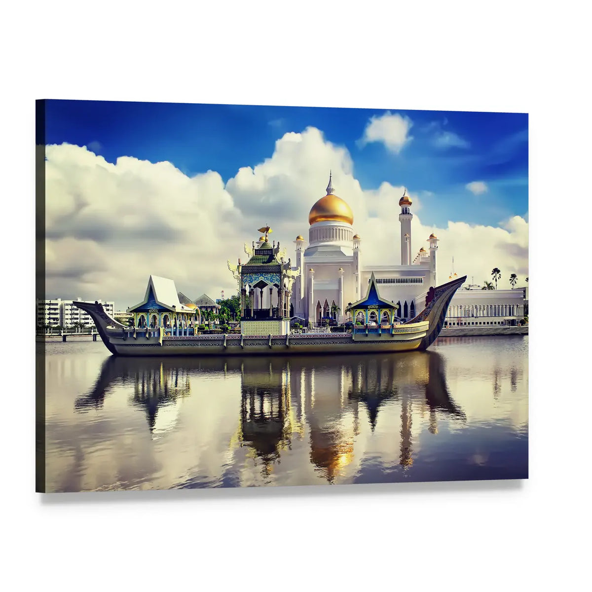 Omar Ali Saifuddien Mosque Canvas Wall Art, single panel gallery wrapped canvas, angled product view