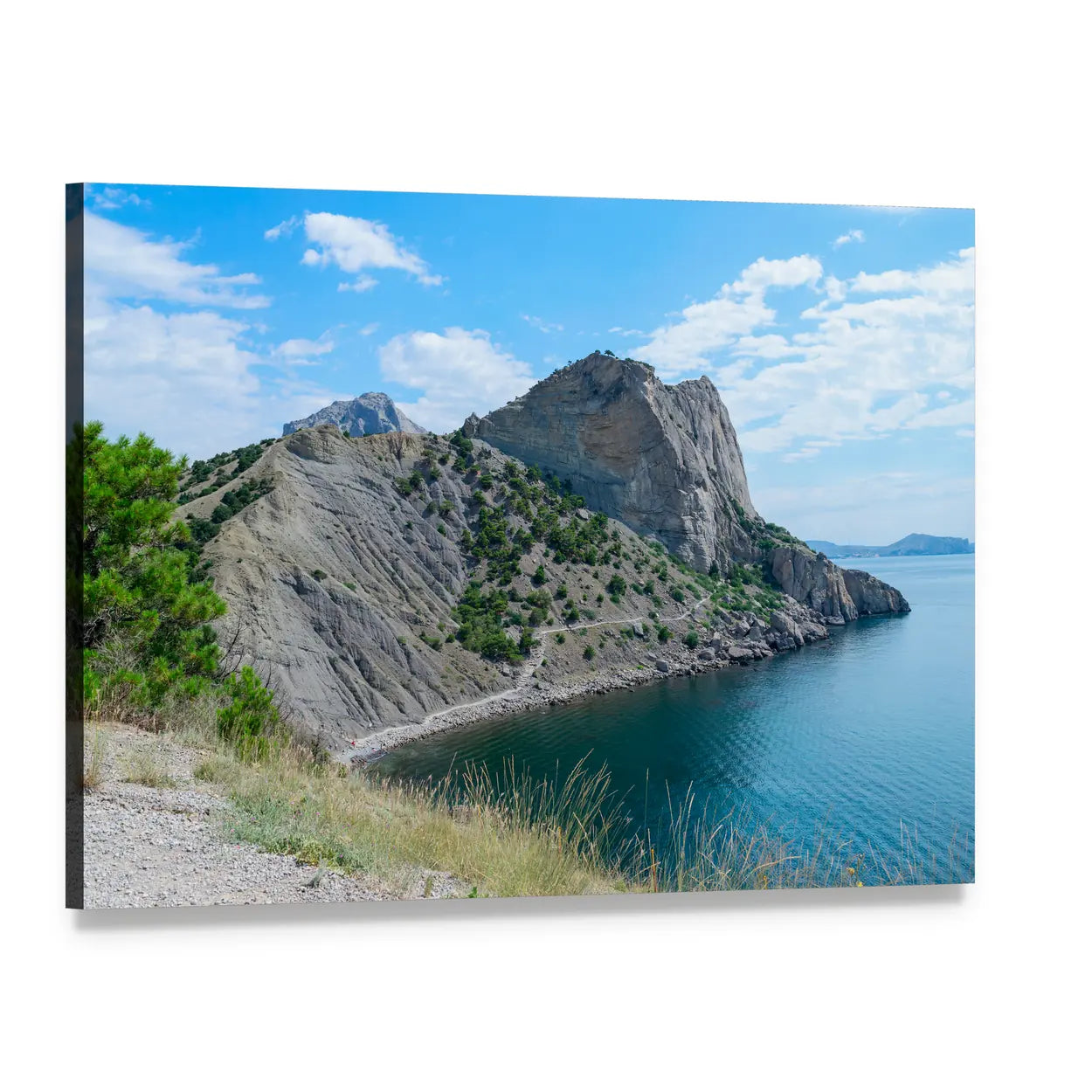 Blue Bay Coastal Cliffs, Crimea Canvas Wall Art, single panel gallery wrapped canvas, angled product view