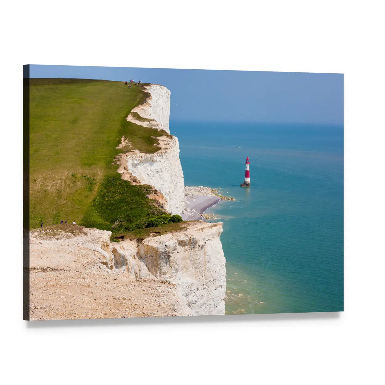White Chalk Clifftop with Lighthouse Canvas Wall Art, single panel gallery wrapped canvas, angled product view