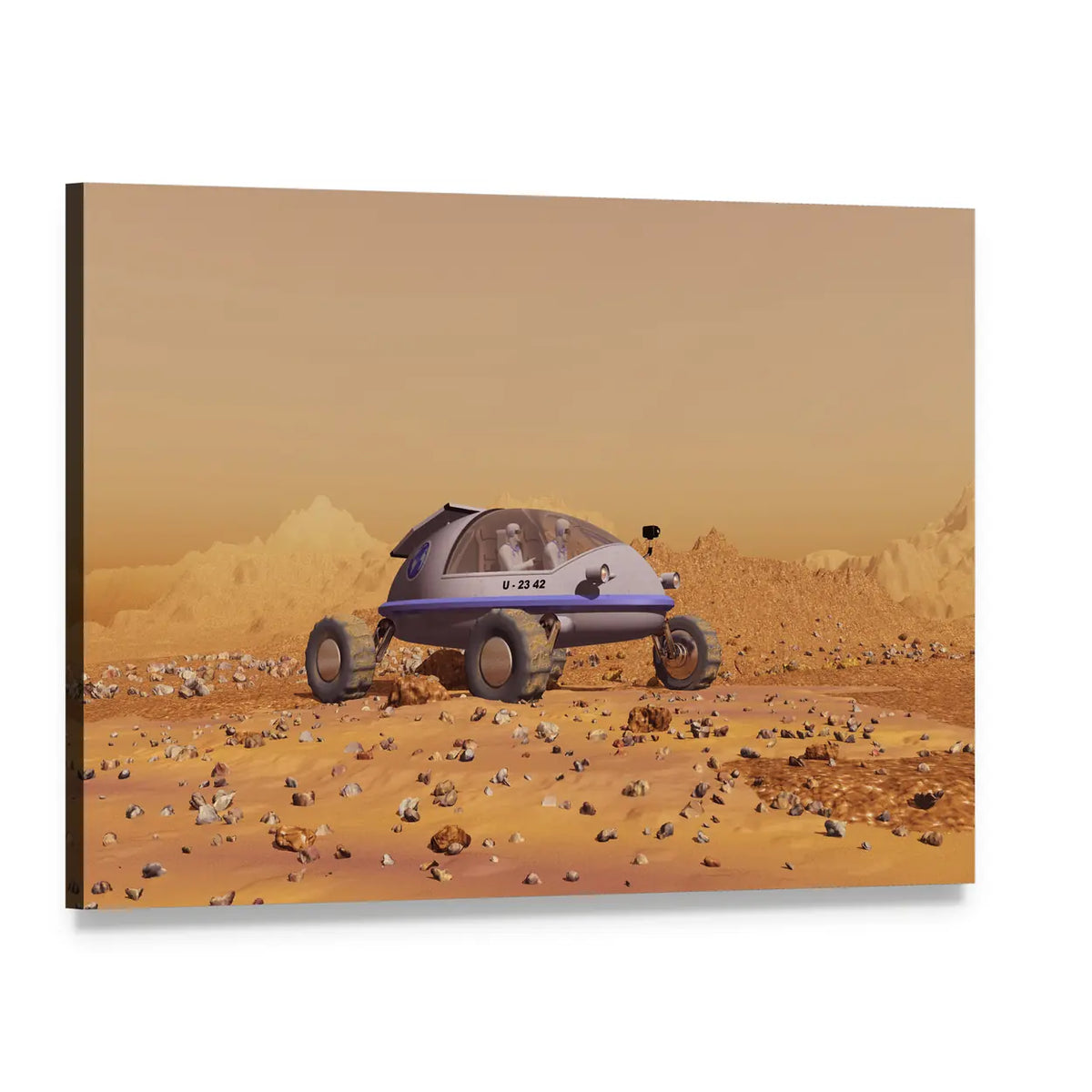 U-23 42 Mars Rover with Astronauts Canvas Wall Art, single panel gallery wrapped canvas, angled product view