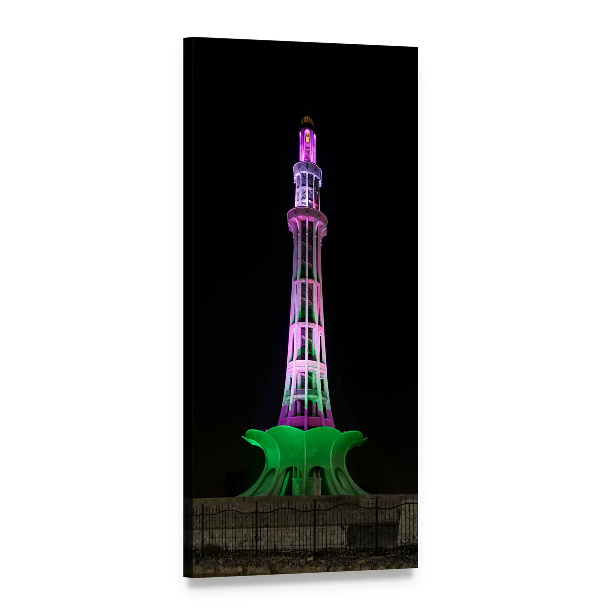 Minar-e-pakistan at Night Vertical Canvas Wall Art, 1 panel 1 Vertical layout gallery wrapped canvas set, angled product view