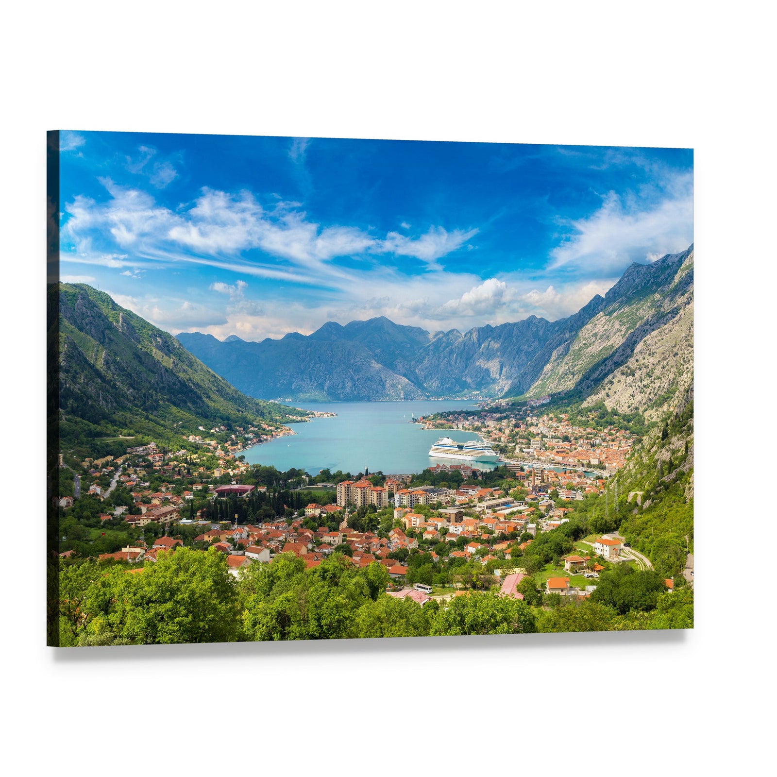 Kotor Bay View, Montenegro Canvas Wall Art, single panel gallery wrapped canvas, angled product view