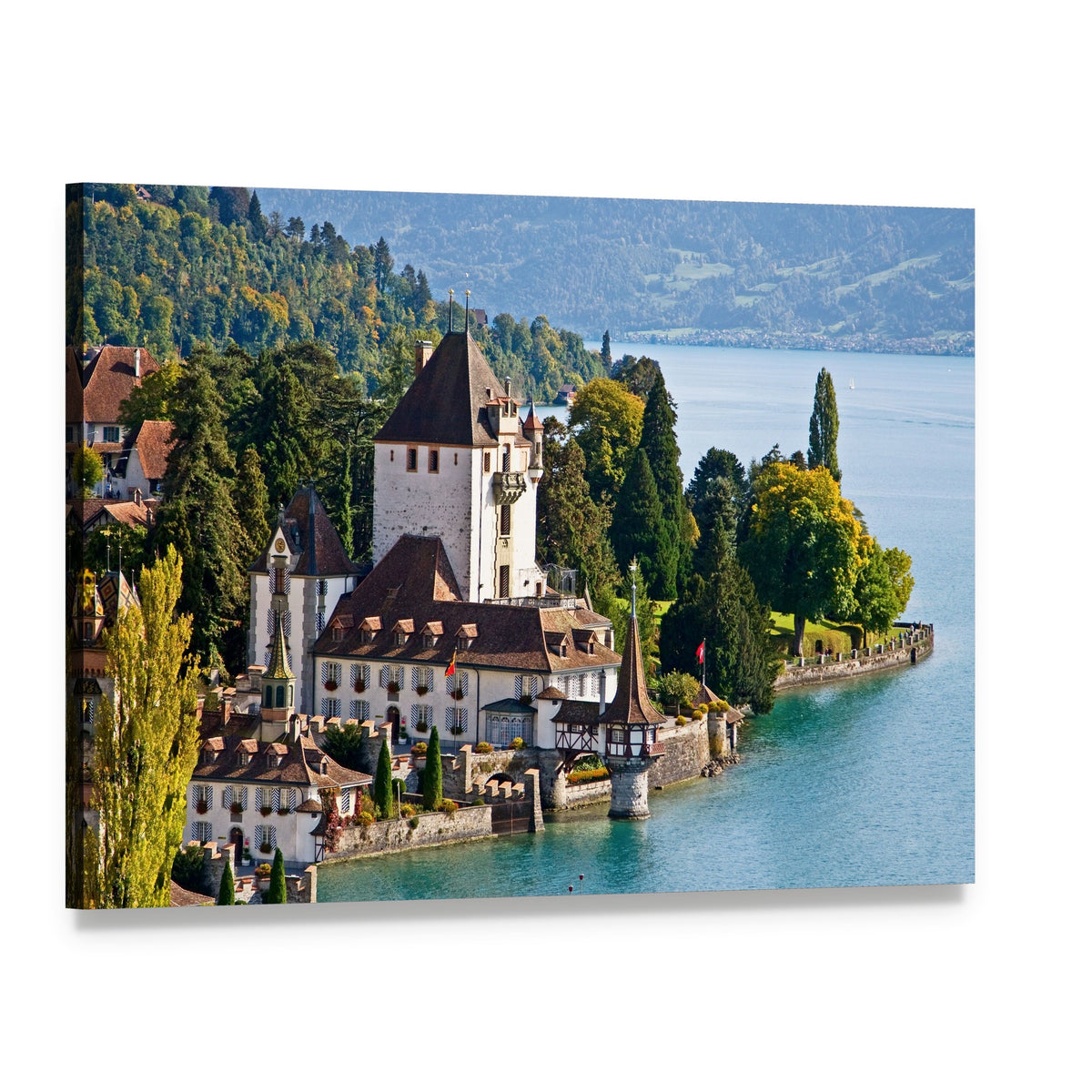 Oberhofen Castle Switzerland Canvas Wall Art, single panel gallery wrapped canvas, angled product view
