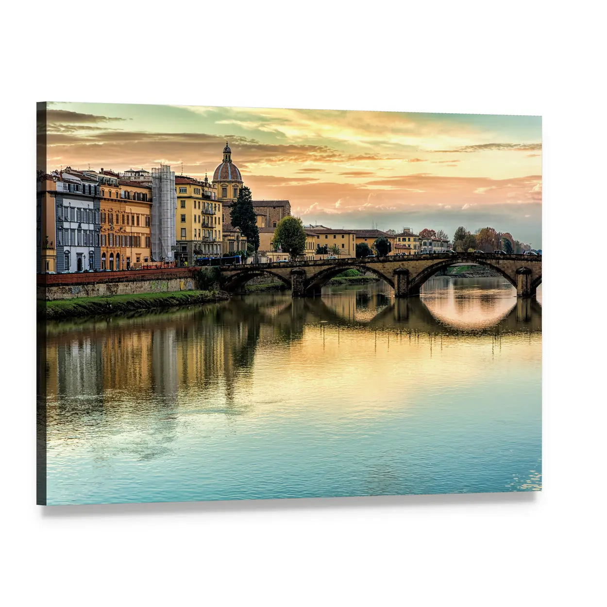 Five-arched Stone Bridge at Sunset Canvas Wall Art, single panel gallery wrapped canvas, angled product view