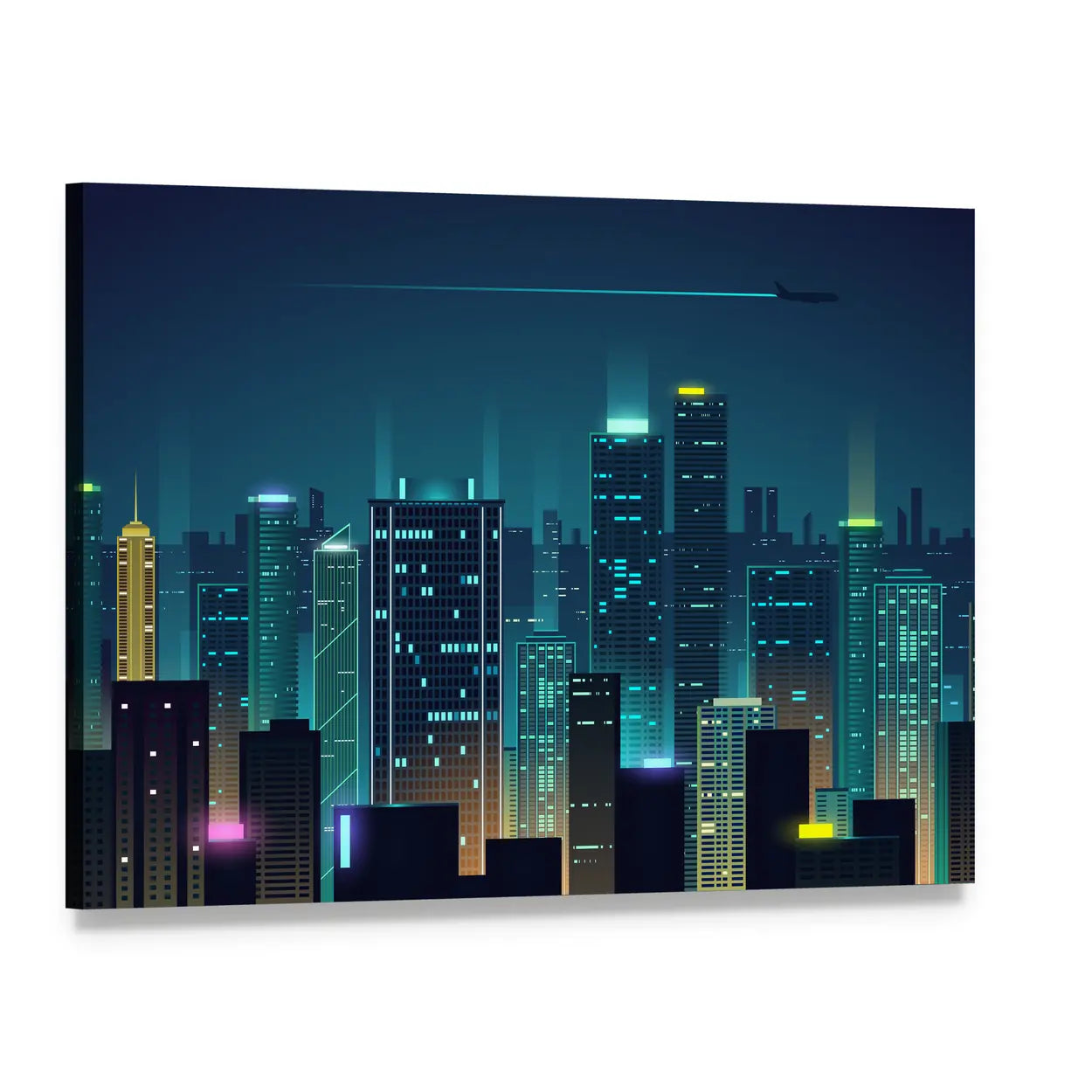 New York City Night Skyline Canvas Wall Art, single panel gallery wrapped canvas, angled product view