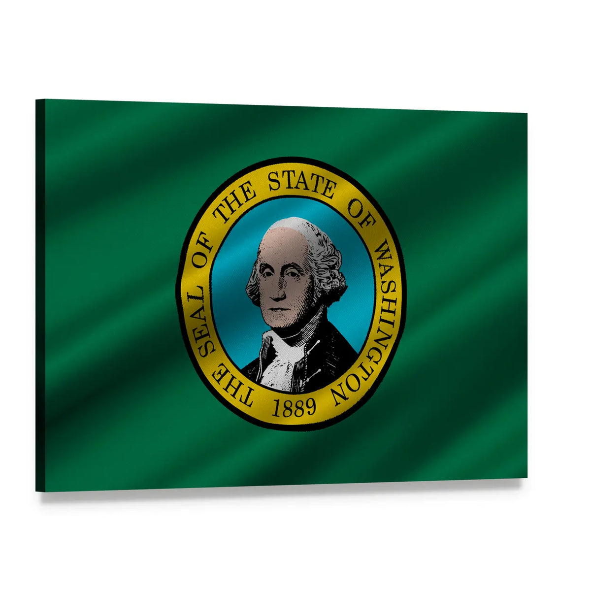Washington State Flag with George Washington Portrait Canvas Wall Art, single panel gallery wrapped canvas, angled product view