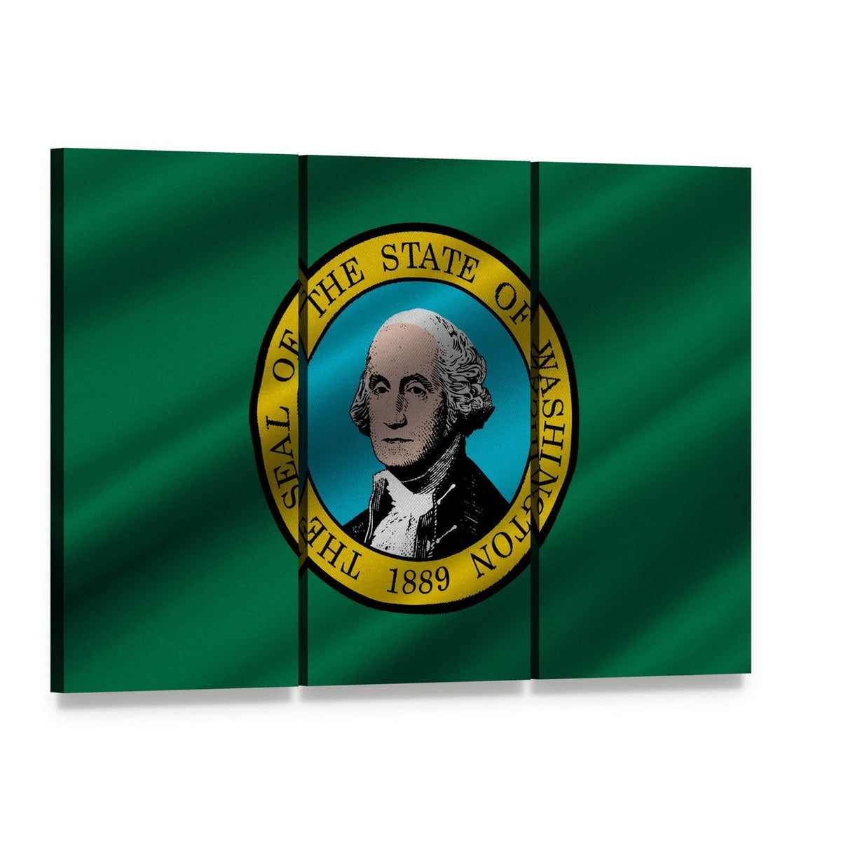 Washington State Flag Canvas Wall Art, 3 panel 3 Horizontal layout gallery wrapped canvas set, angled product view