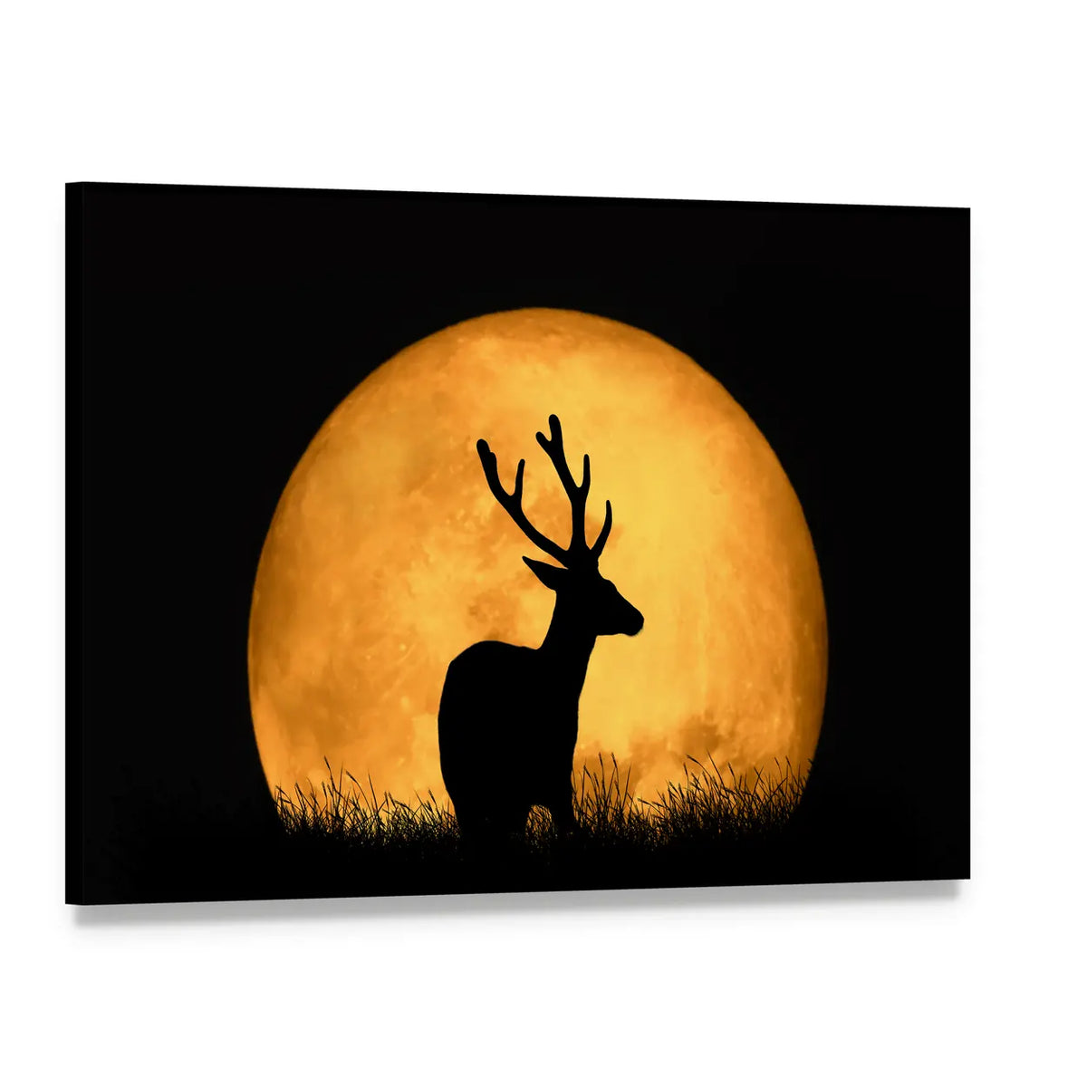 Deer Silhouette With Large Moon Canvas Wall Art, single panel gallery wrapped canvas, angled product view