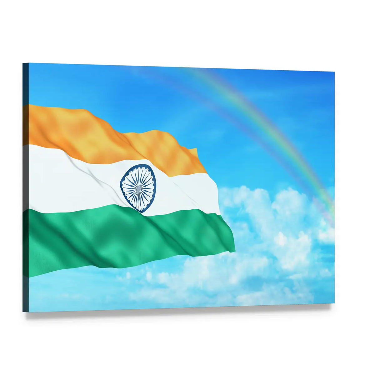 Waving Indian Flag Canvas Wall Art, single panel gallery wrapped canvas, angled product view