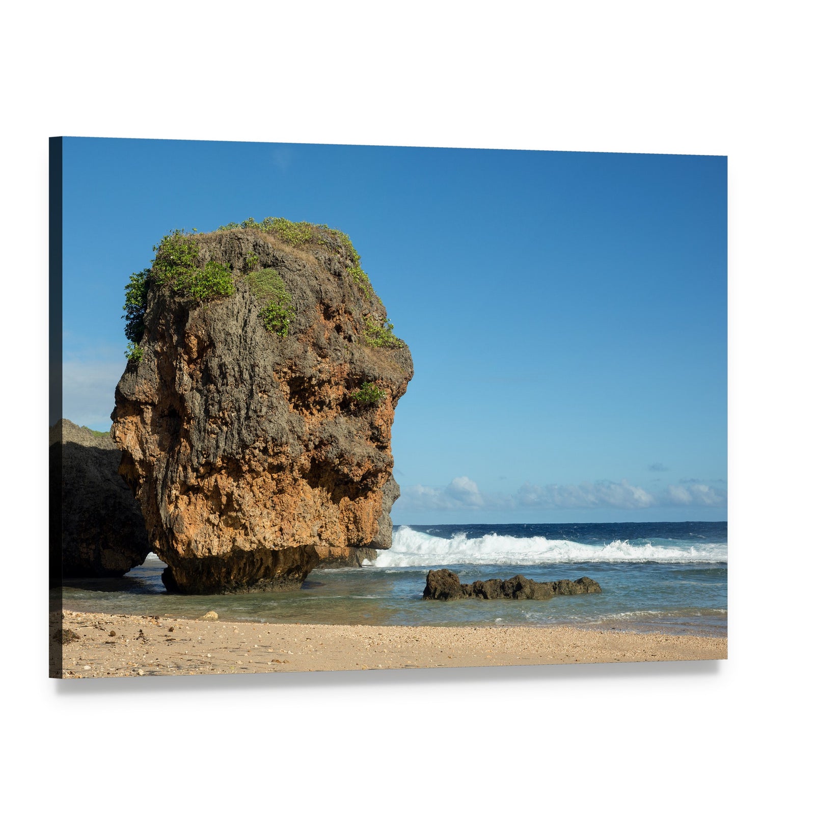 Saipan Sea with Rock Formation Canvas Wall Art, single panel gallery wrapped canvas, angled product view