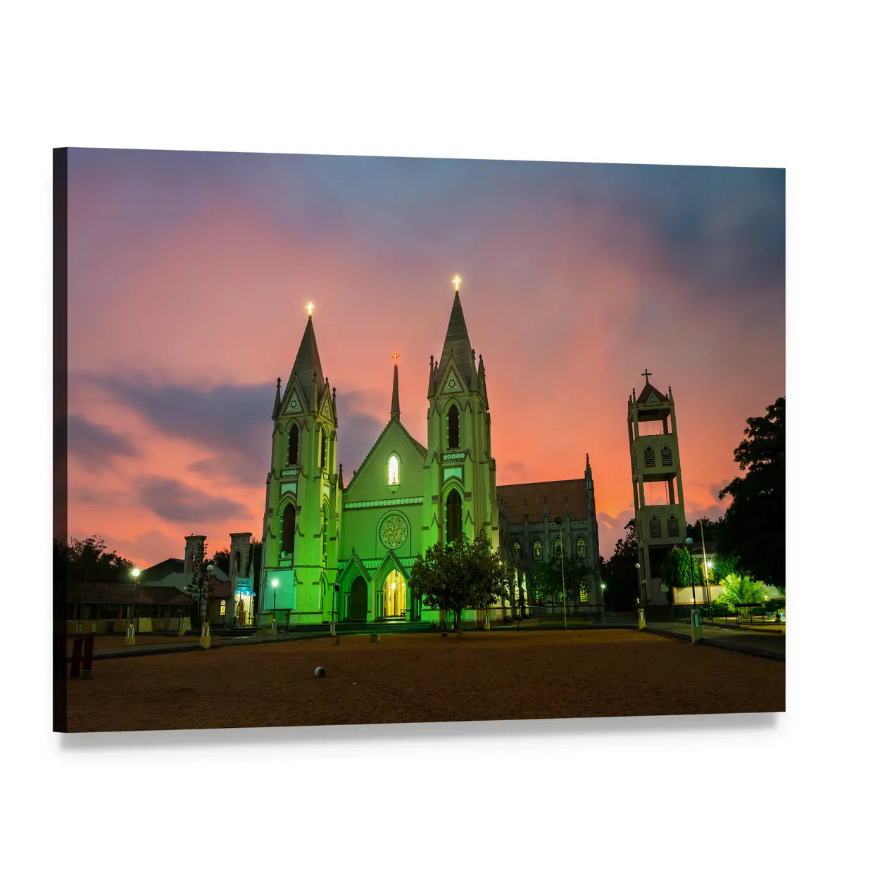 St Sebastian Cathedral at Sunset Canvas Wall Art, single panel gallery wrapped canvas, angled product view