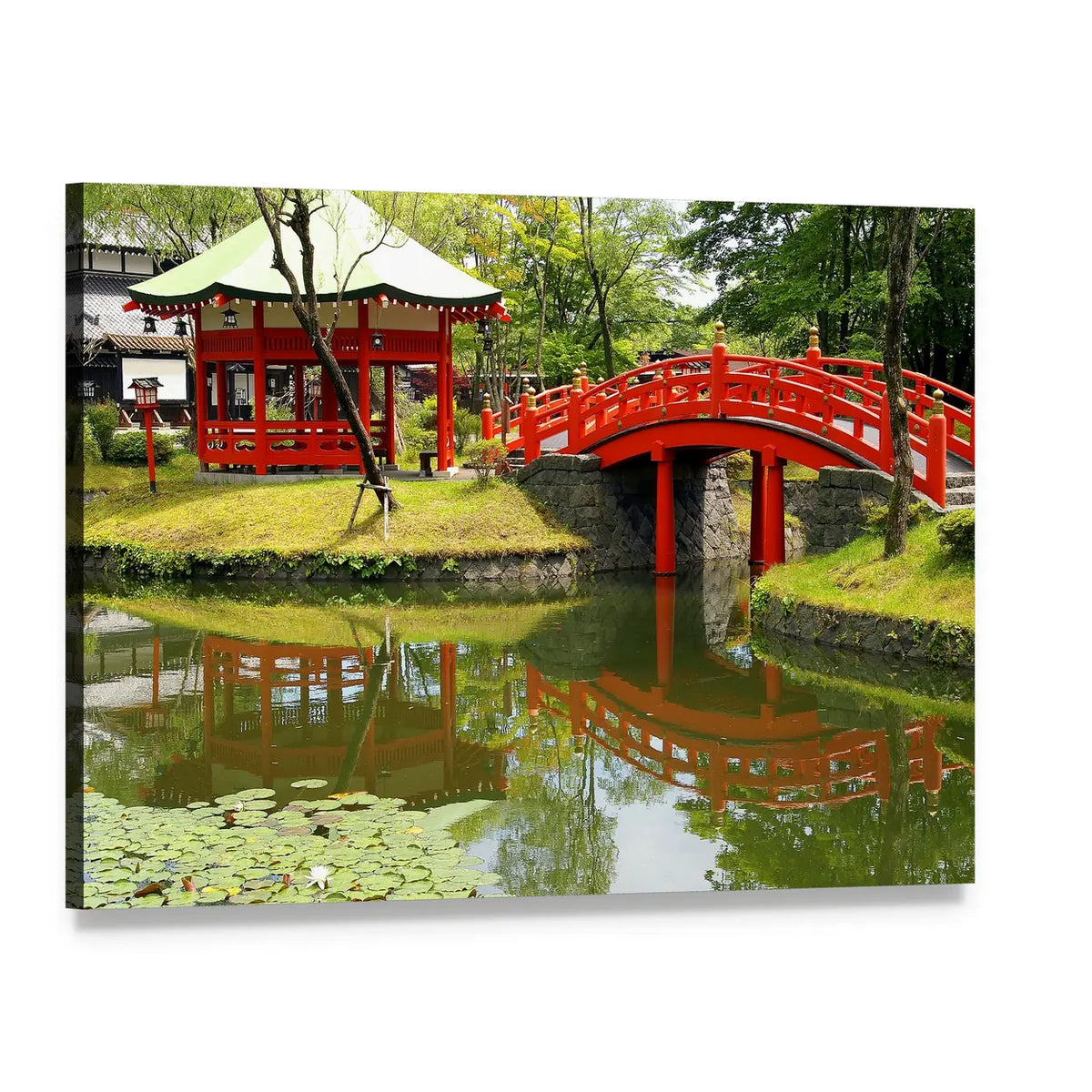 Pond in Samurais Village, Japan Canvas Wall Art, single panel gallery wrapped canvas, angled product view