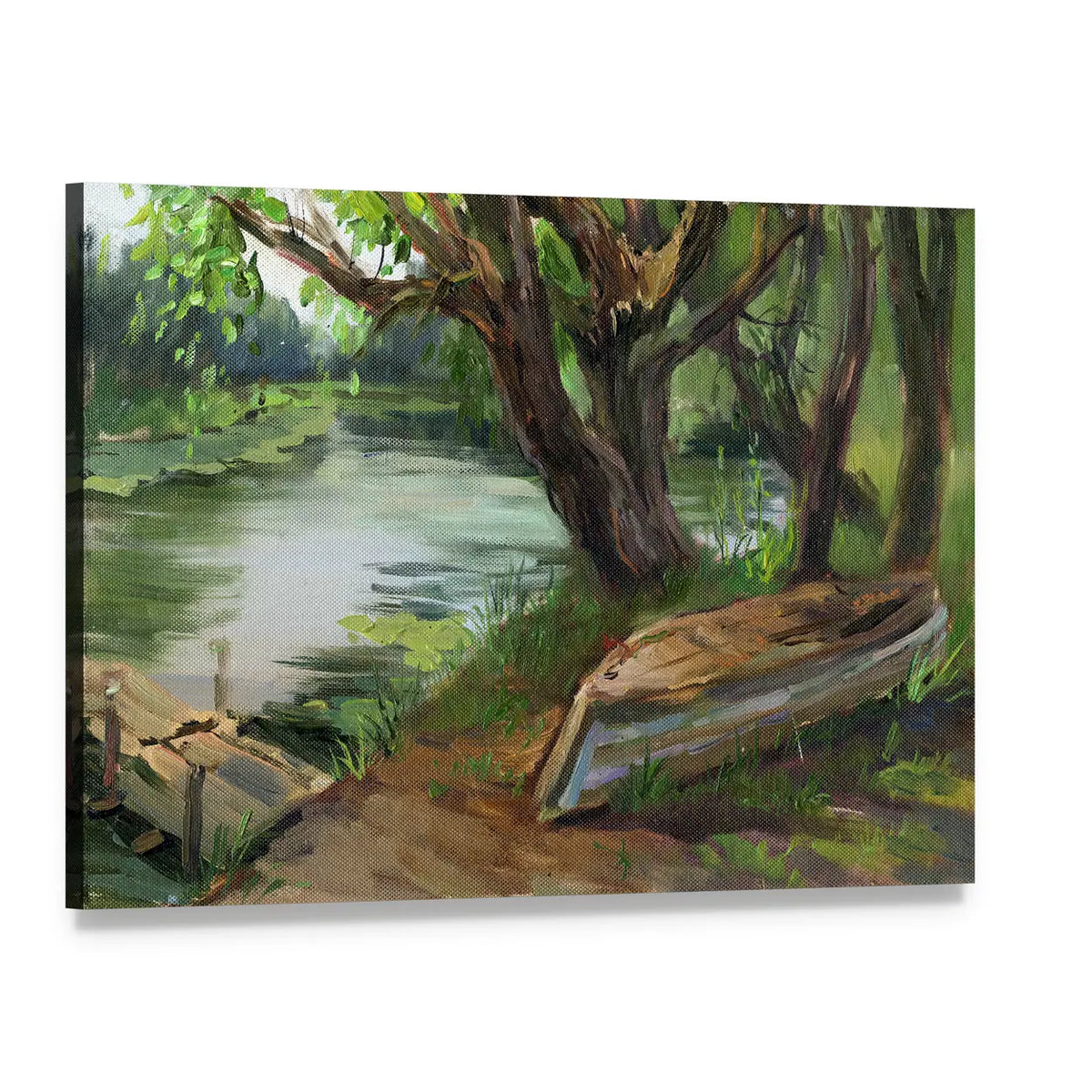 Willow Trees by the Water Canvas Wall Art, single panel gallery wrapped canvas, angled product view
