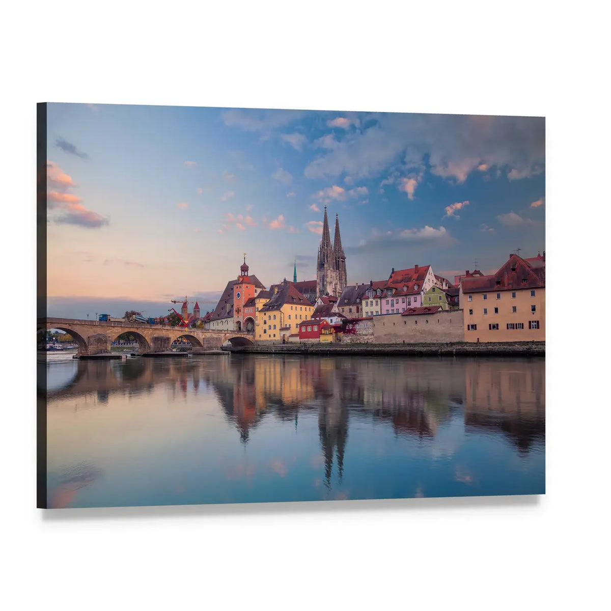 Regensburg Cityscape Canvas Wall Art, single panel gallery wrapped canvas, angled product view