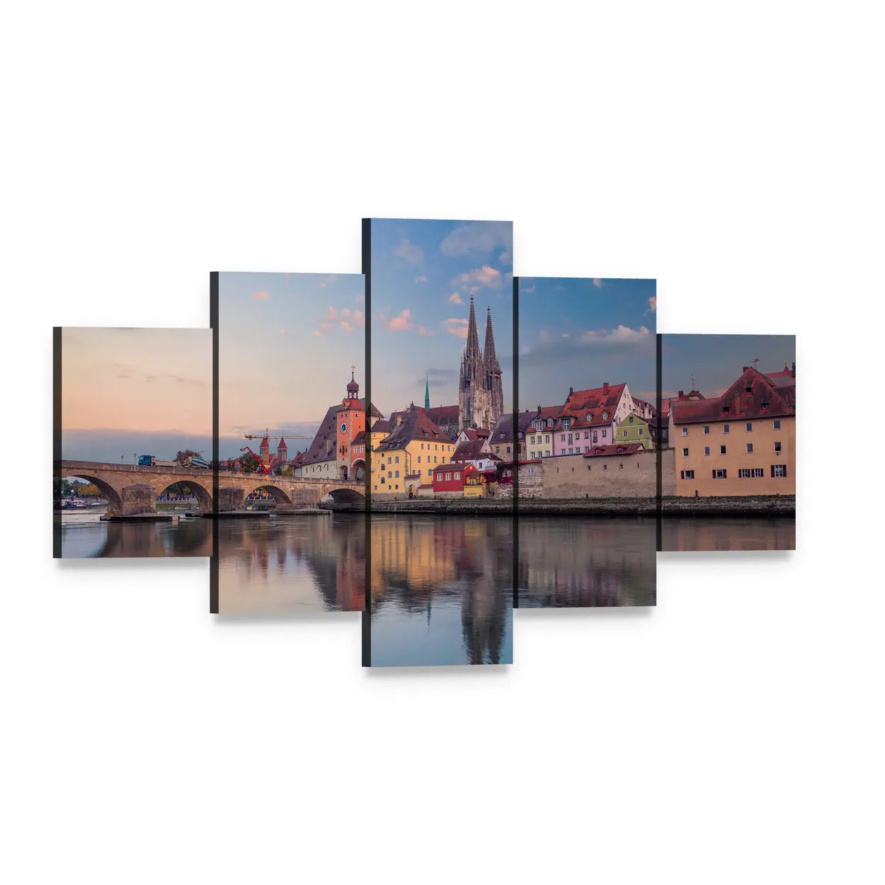 Regensburg Cityscape Canvas Wall Art, 5 panel 5 Star layout gallery wrapped canvas set, angled product view