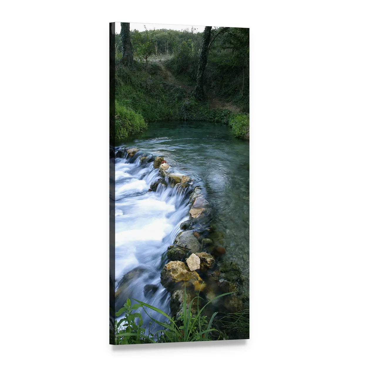 Tuscany River and Waterfall Vertical Canvas Wall Art, 1 panel 1 Vertical layout gallery wrapped canvas set, angled product view