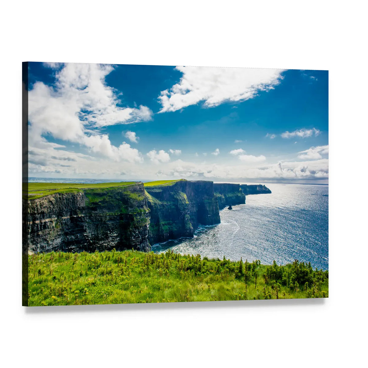 Cliffs of Moher Coastal View Canvas Wall Art, single panel gallery wrapped canvas, angled product view