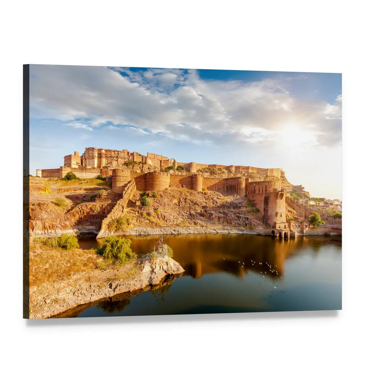 Mehrangarh Fort at Sunset Canvas Wall Art, single panel gallery wrapped canvas, angled product view
