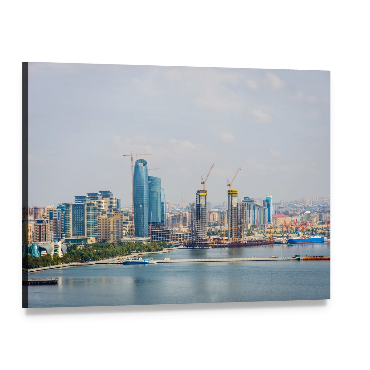 Baku Skyline Over the Caspian Sea Canvas Wall Art, single panel gallery wrapped canvas, angled product view