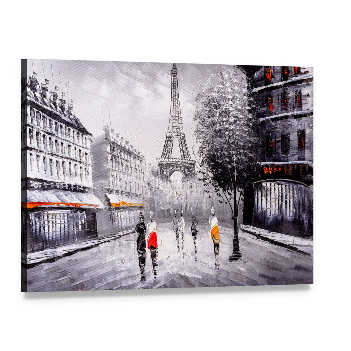 Paris Street Leading to the Eiffel Tower Canvas Wall Art, single panel gallery wrapped canvas, angled product view