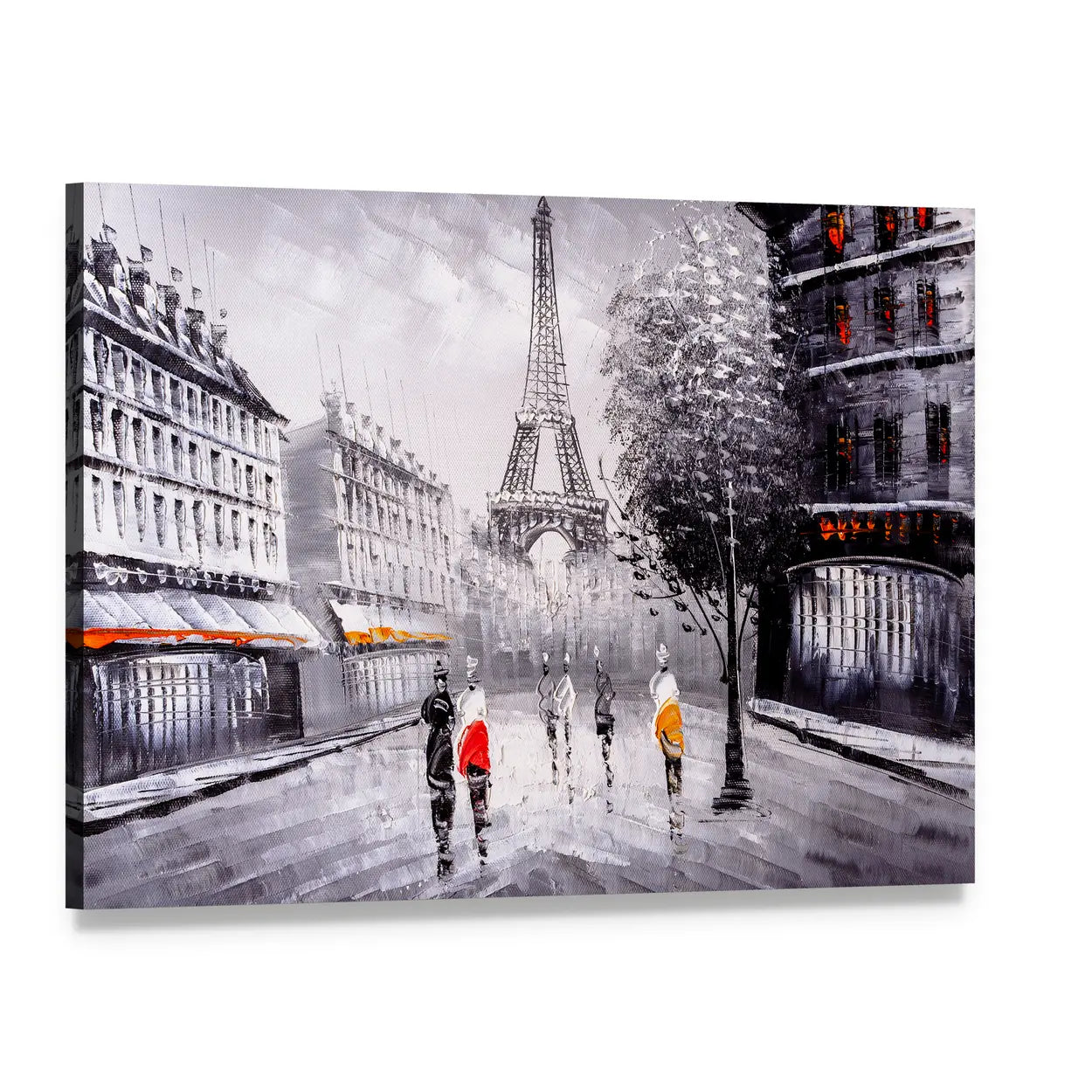 Paris Street Leading to the Eiffel Tower Canvas Wall Art, single panel gallery wrapped canvas, angled product view