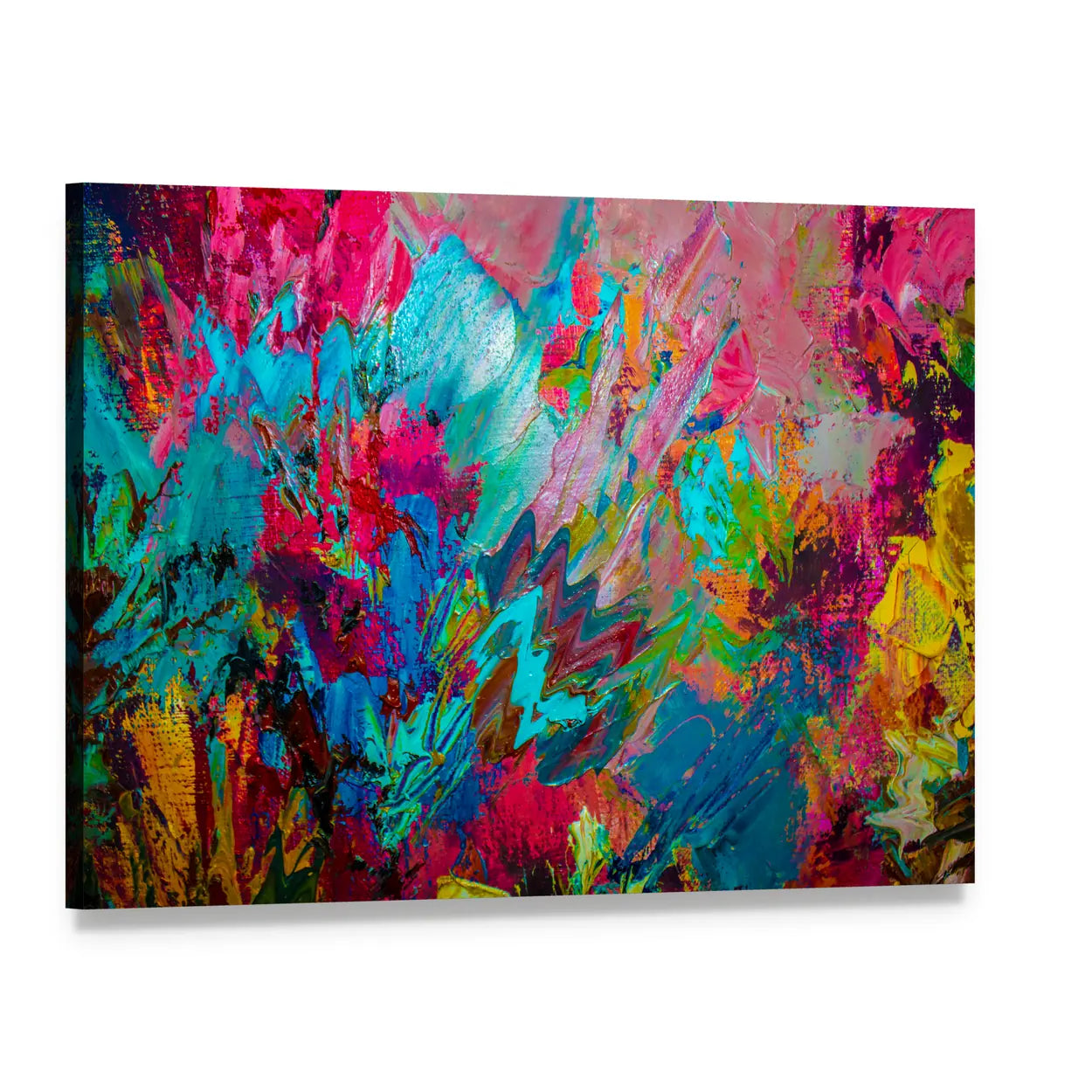 Colorful Brushstrokes Abstract Canvas Wall Art, single panel gallery wrapped canvas, angled product view