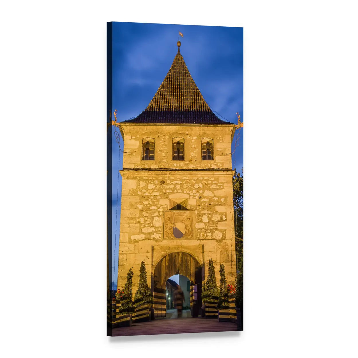 Schloss Laufen Castle at Twilight Vertical Canvas Wall Art, 1 panel 1 Vertical layout gallery wrapped canvas set, angled product view