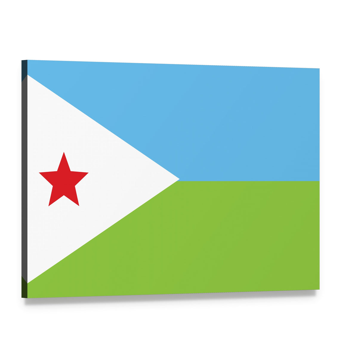 Djibouti Flag Canvas Wall Art, single panel gallery wrapped canvas, angled product view
