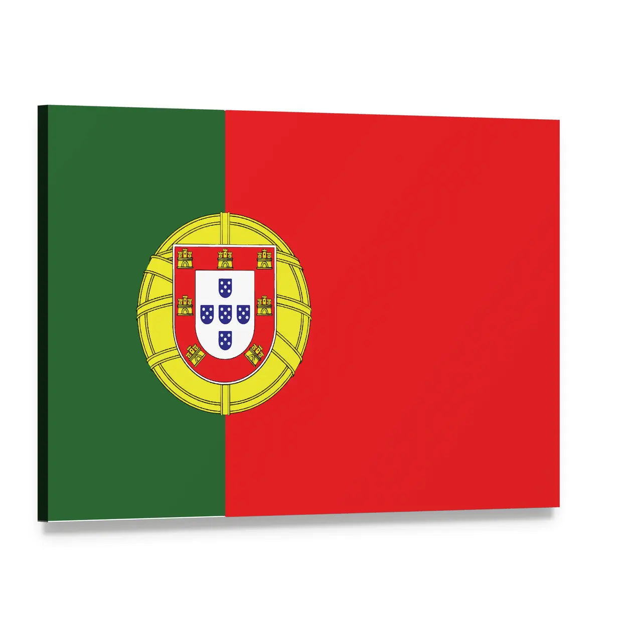 Portuguese Flag with Coat of Arms Canvas Wall Art, single panel gallery wrapped canvas, angled product view