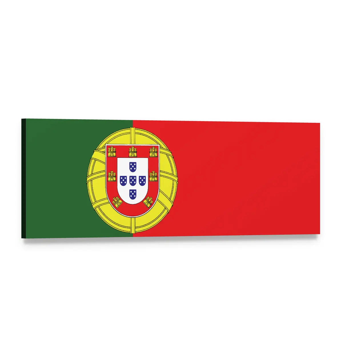 Portuguese Flag with Armillary Sphere Panoramic Canvas Wall Art, single panel gallery wrapped canvas, angled product view