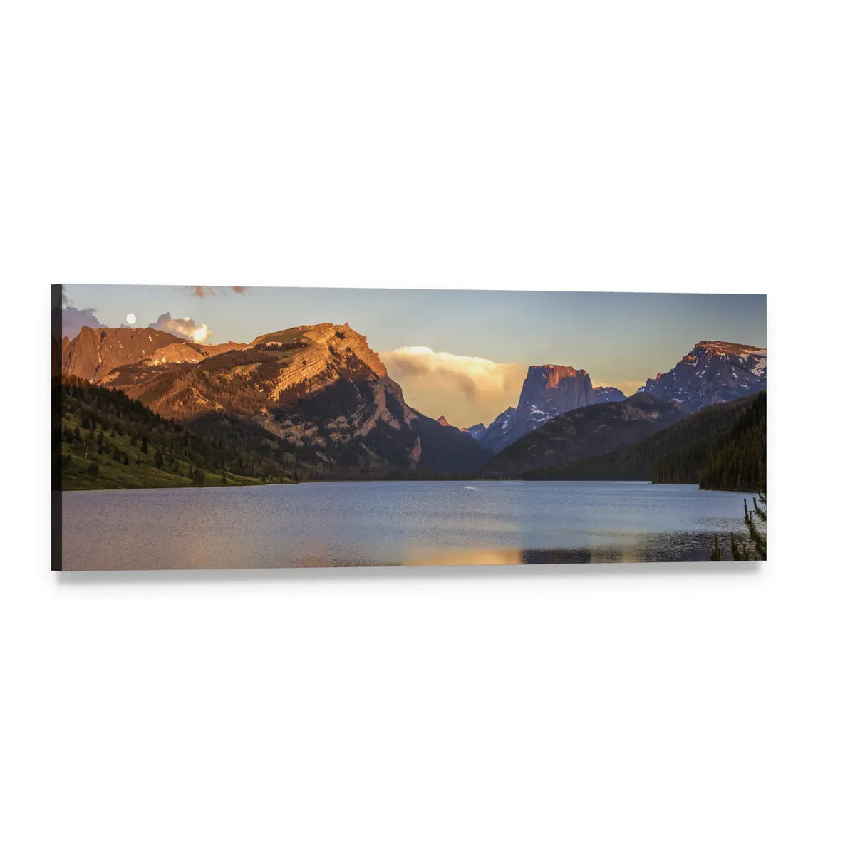 White Rock Mountains Over Green River Lakes Panoramic Canvas Wall Art, single panel gallery wrapped canvas, angled product view