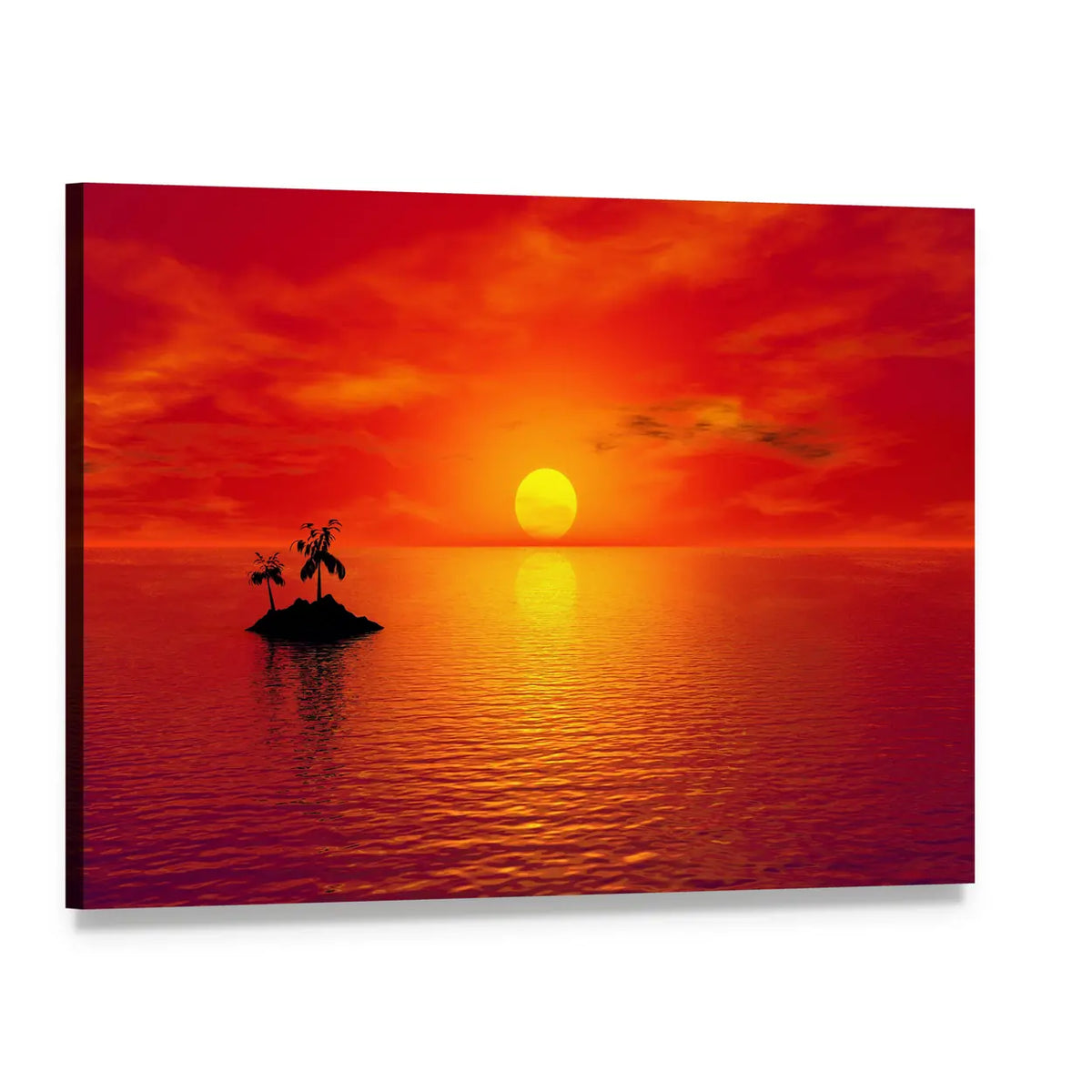 Sunset on Small Island with Two Trees Canvas Wall Art, single panel gallery wrapped canvas, angled product view