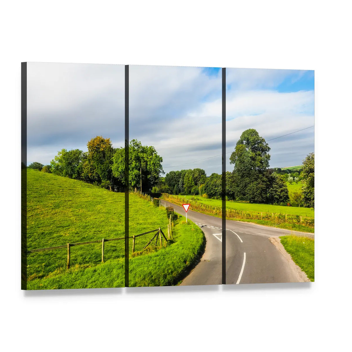 English Country Panorama Around Salisbury Canvas Wall Art, 3 panel 3 Horizontal layout gallery wrapped canvas set, angled product view