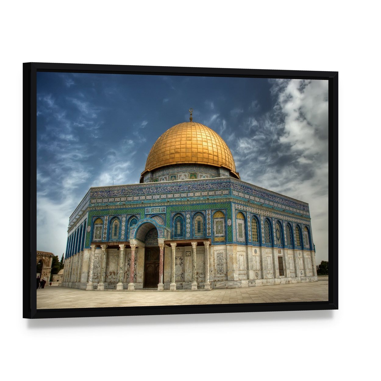 Al Aqsa Mosque in Jerusalem Canvas Wall Art, framed canvas in a black floater frame, angled product view