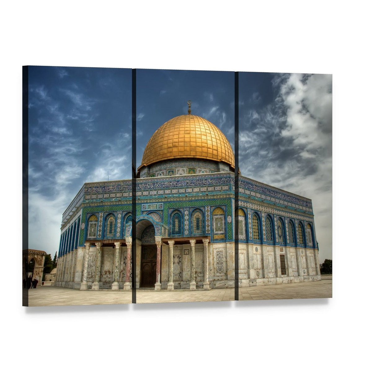Al Aqsa Mosque in Jerusalem Canvas Wall Art, 3 panel 3 Horizontal layout gallery wrapped canvas set, angled product view